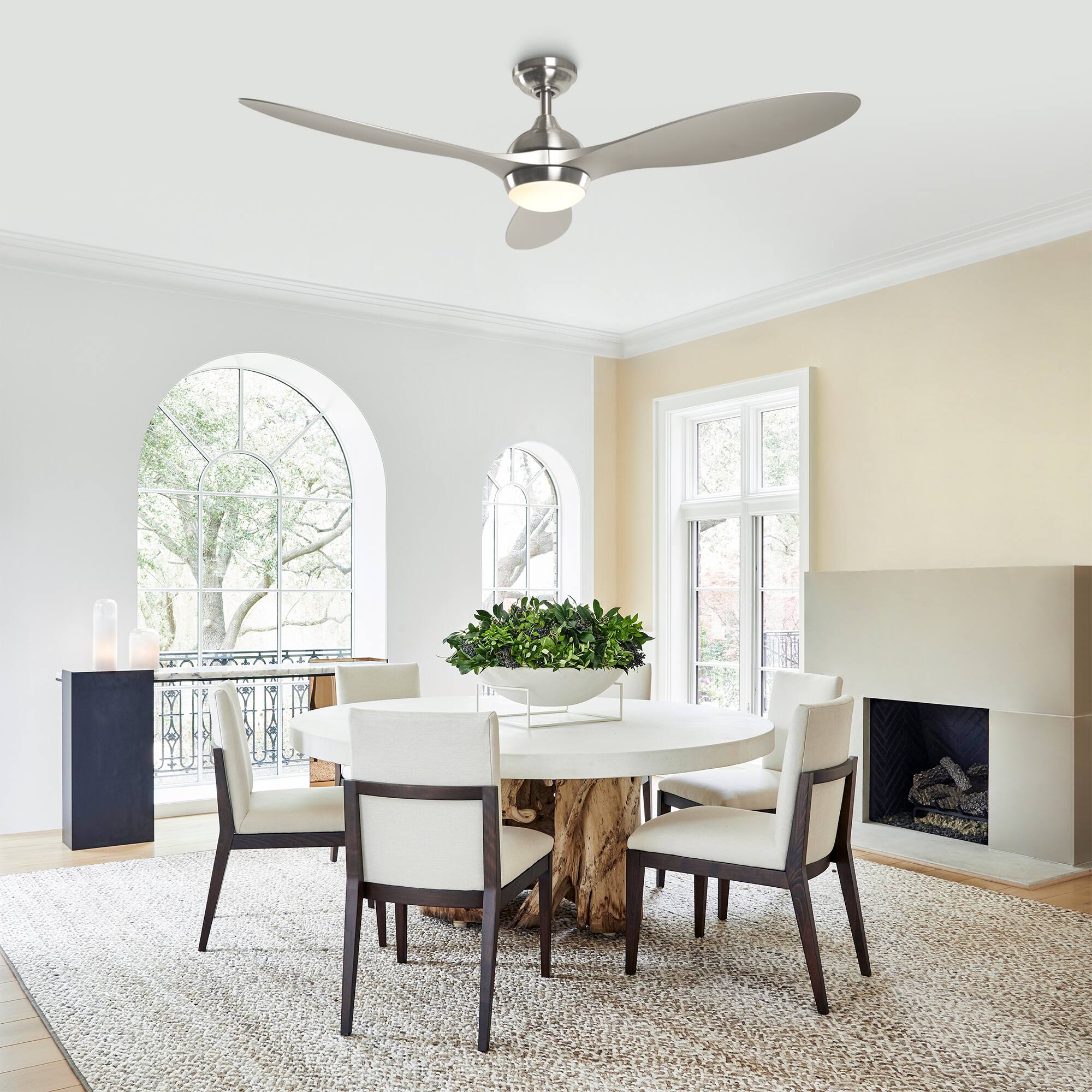 Back. Parrot Uncle - 56 in. Integrated LED Brushed Nickel Downrod Mount Ceiling Fan with Light and Remote - Brushed Nickel.