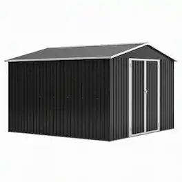 RYHNUYNE - 10x10 FT Steel Shed Sliding Doors UV-Resistant Galvanized Utility Building - Black