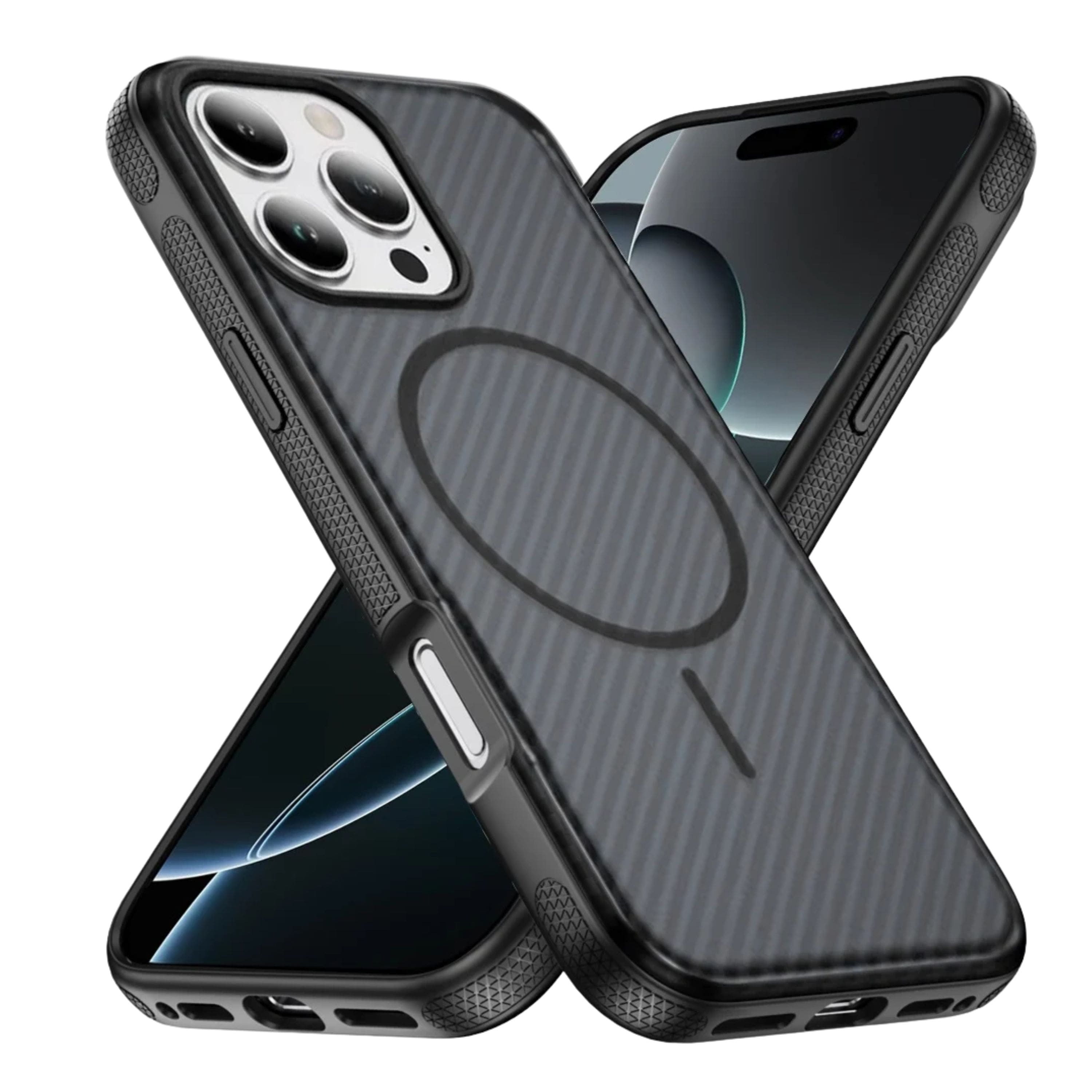 Kitcheniva - Translucent Carbon Magnetic Circle Phone Case With Tempered Glass For iPhone 16 Pro Max - Black price history on PriceWatchPro