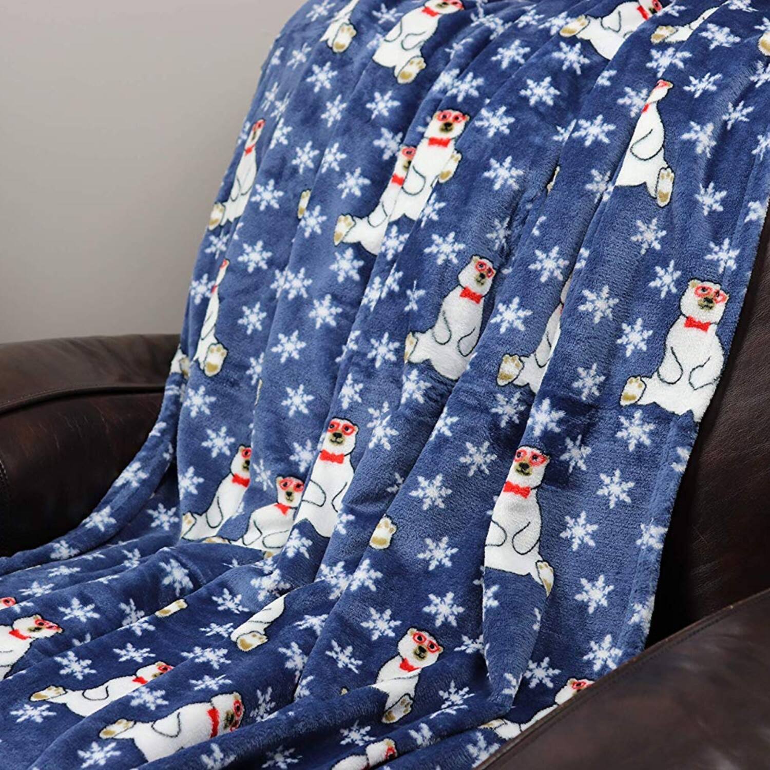 Alt View 4. Noble House - Plazatex Polar Bear Plush Decorative All Season Plum Throw Blanket 50" x 60" Navy - Navy.