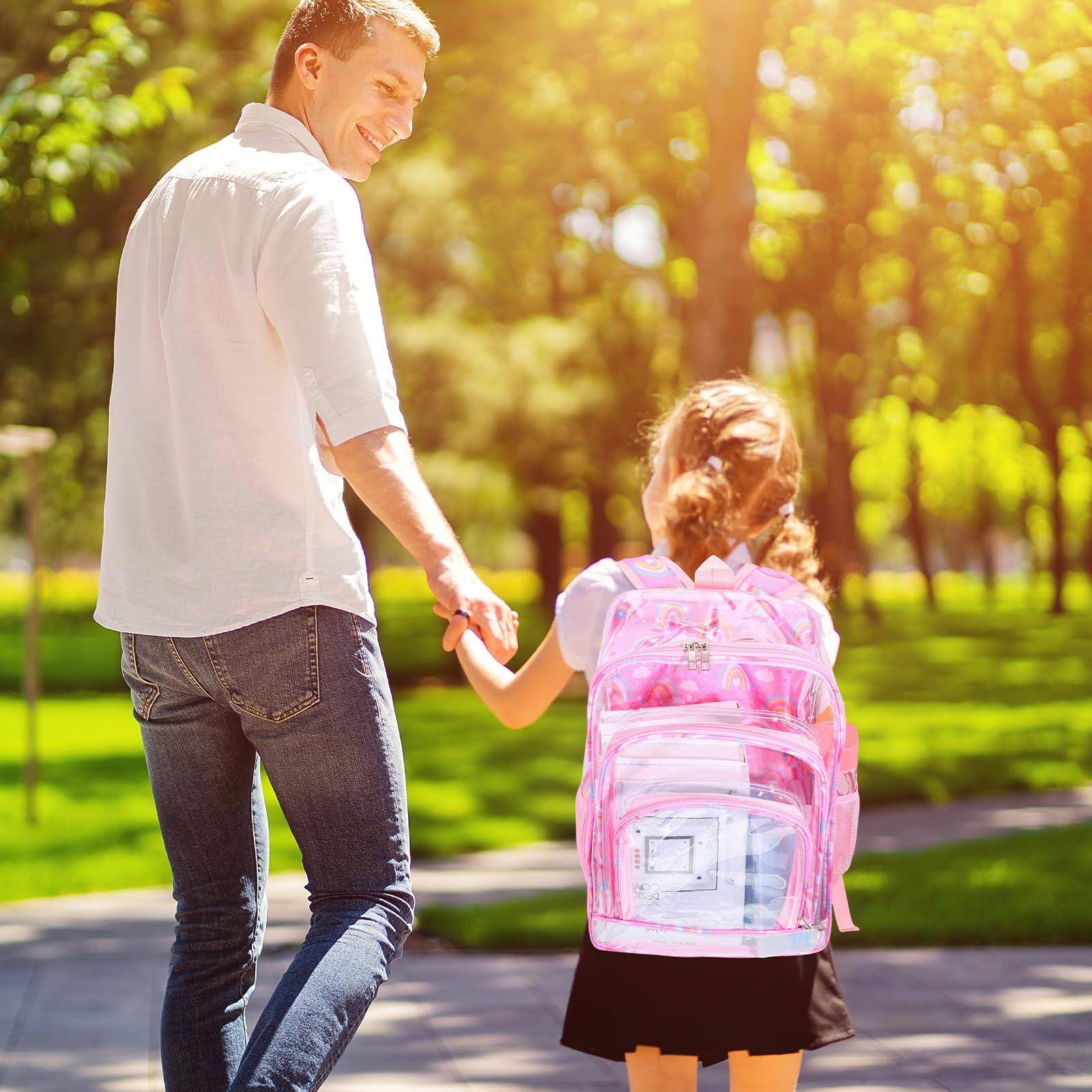 Alt View 4. Cozy Serene - 3 Clear To School Backpack For Girlslunch Bag Heavy Duty Transparent Rainbow Pink Bookbags With Lunch Box Pencil Case - Default.