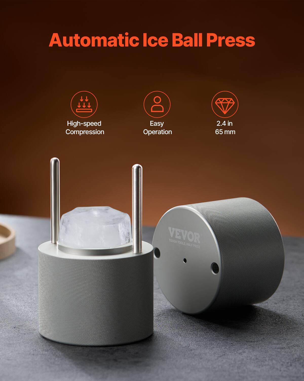 Automatic Ice Ball Press

- High-speed Compression
- Easy Operation
- 2.4 in (65 mm)

VEVOR TOUGH TOOLS, HALF PRICE