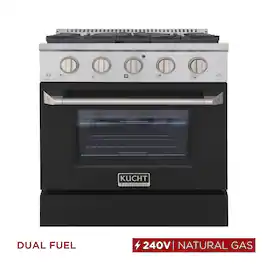 Kucht - 30" Dual Fuel Range for NG, 4.2 cu. ft., SS/Black Door, Sealed Burners, Convection Oven - Black