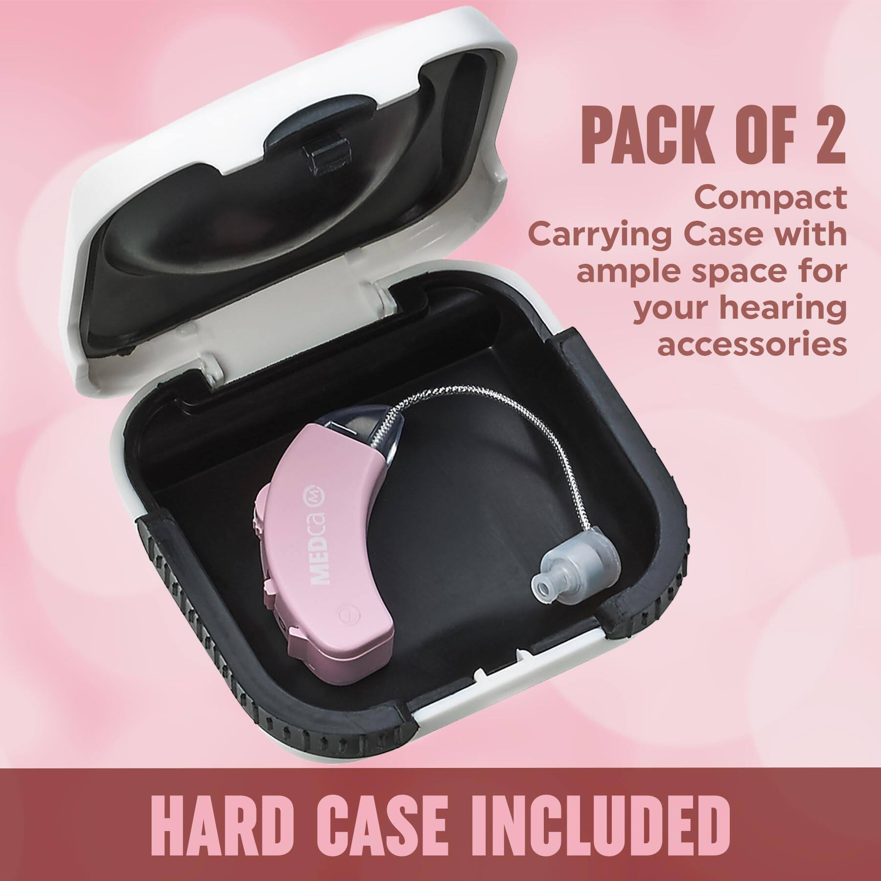 PACK OF 2  
Compact Carrying Case with ample space for your hearing accessories  

HARD CASE INCLUDED
