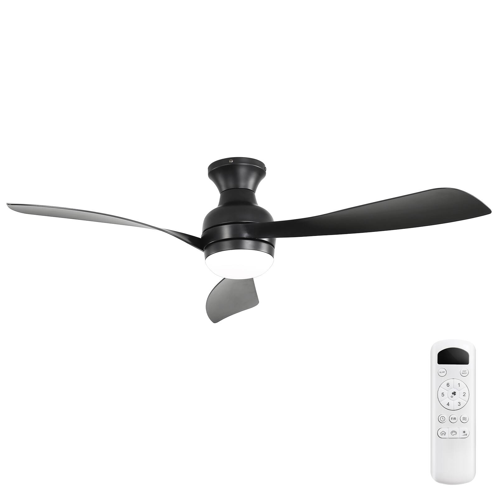 Alt View 5. Sofucor - 52'' Ceiling Fans with Lights and Remote Dimmable LED Quiet DC Motor Flush Mount Ceiling Fan for Indoor Outdoor Bedroom - Black.