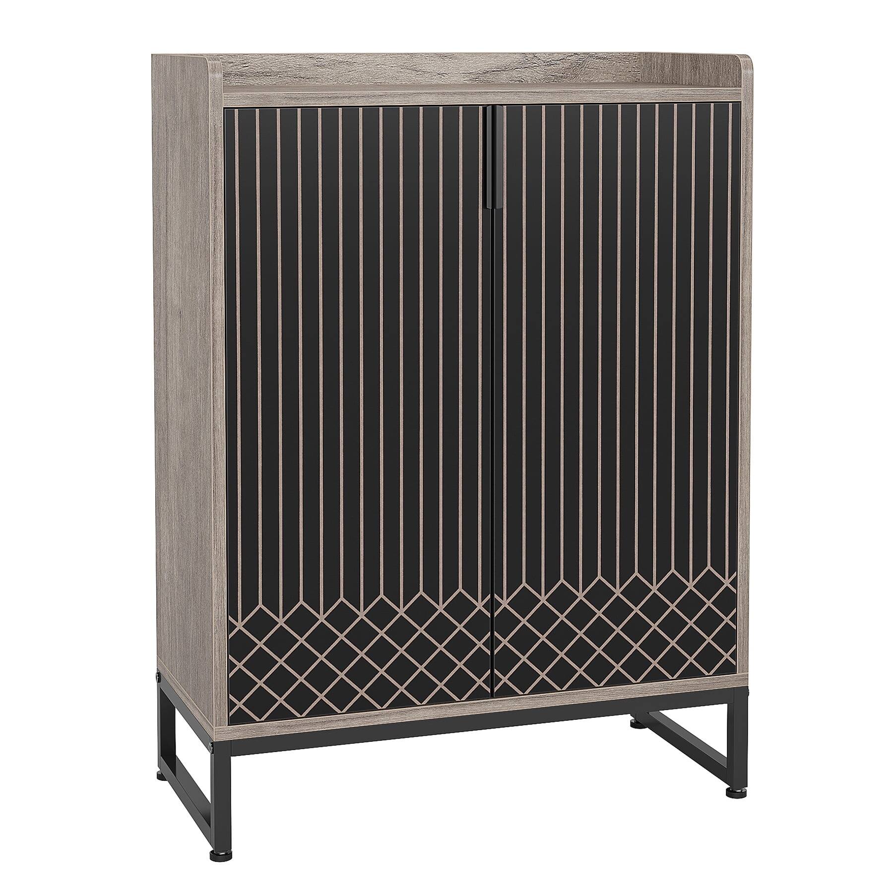 Alt View 1. Kadyn - Kadyn Shoe Storage Cabinet, Contemporary Diamond Pattern Shoe Cabinet - 29.52"W x 41.34"H for Easy Organization, Brown - Gray.