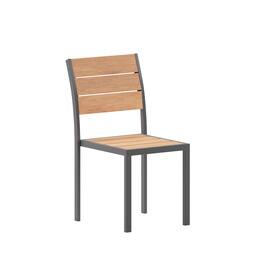 Emma + Oliver - Fena Outdoor Stacking Side Chair with Faux Teak Poly Slat Seat, Back and Arms and Metal Frame - Natural
