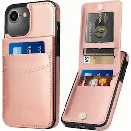 Entronix - Slim Leather Wallet Case for iPhone 16E with 6 Card Slots - Pink