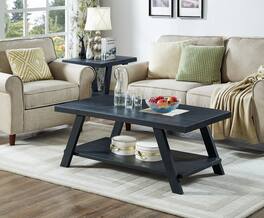 TinyHomie - Athens Contemporary Replicated Wood Shelf Coffee Table Set Finish - Black