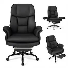 WELLFOR - Ergonomic Cross Legged Office Chair Big and Tall Executive Chair with Retractable Footrest - Black