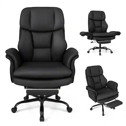 Front. WELLFOR - Ergonomic Cross Legged Office Chair Big and Tall Executive Chair with Retractable Footrest - Black.