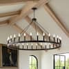 Front. RYHNUYNE - 53 Inch Large Black Farmhouse Wagon Wheel Chandelier 30-Light Industrial Rustic Pendant Light Fixture for High Ceiling - Black.