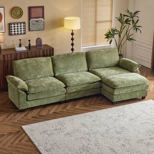 Winado - Chenille Fabric Sectional Sofa Set L-Shaped Couch Living Room Convertible Indoor Modular - Green