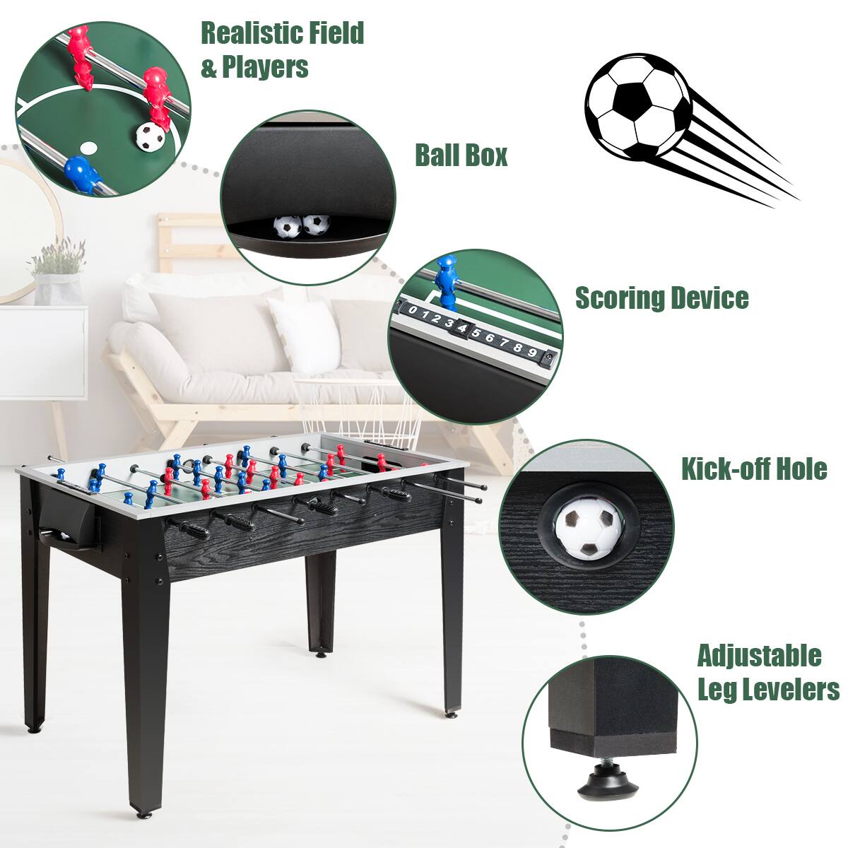 Realistic Field & Players Ball Box Scoring Device Kick-off Hole Adjustable Leg Levelers