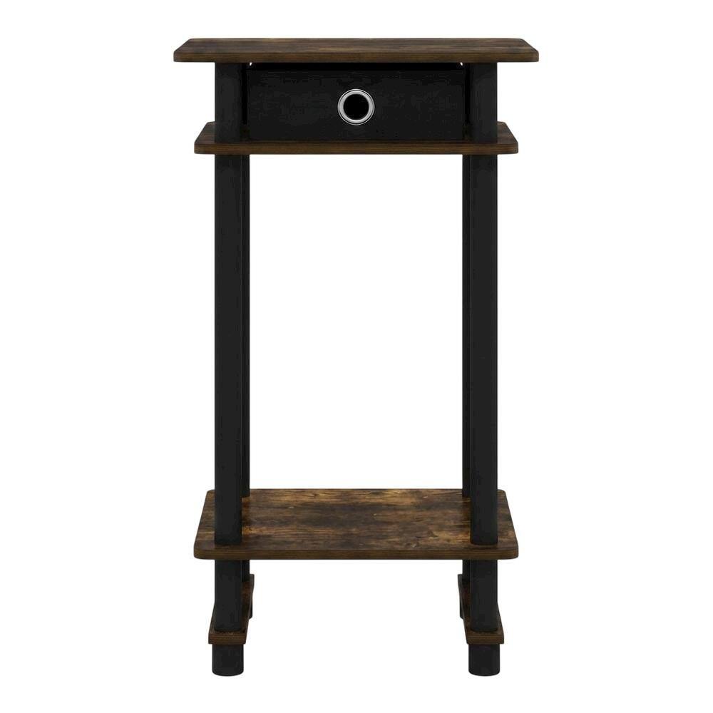 Back. FurniFact - Amber Pine and Black Finish Tall End Tables with Storage Bins - Amber Pine/Black.
