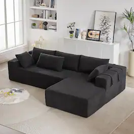 Trinkets Crazed - 108"Modular L Shaped Sectional Sofa Modern Comfy Corner Couches Sleeper Sofa with 6 Pillows(Right Chaise) - blak
