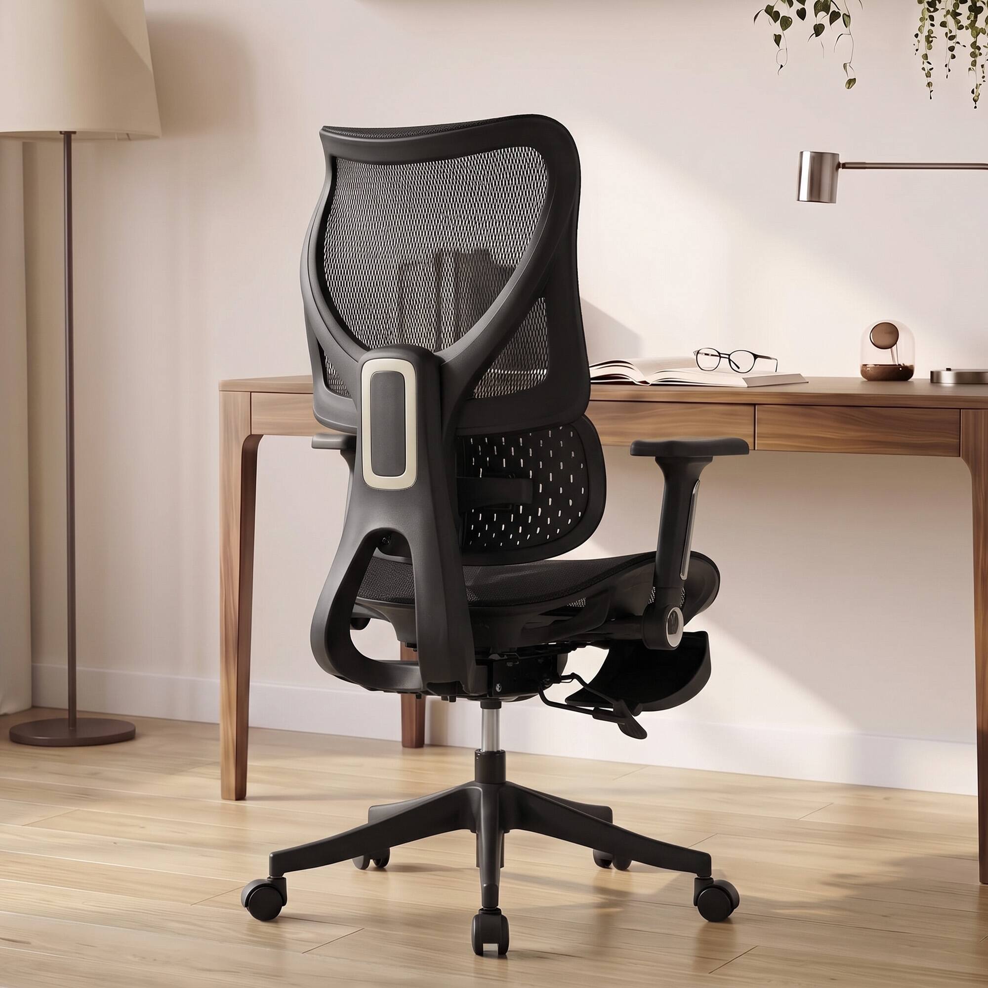 Alt View 8. Homcom - Office Chair with Lumbar Support, Mesh Reclining Desk Chair with Footrest - Black.