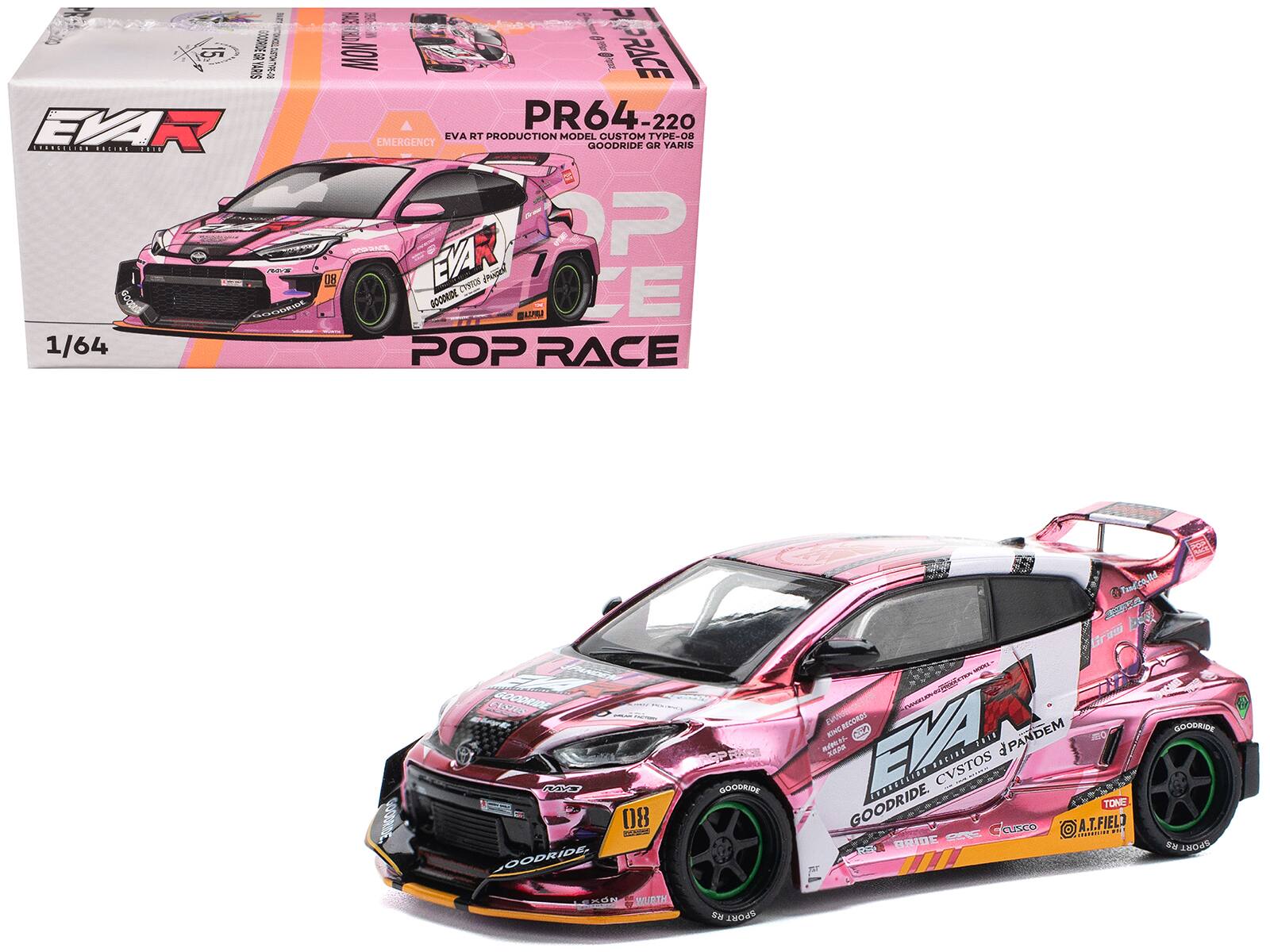 "Toyota Goodride GR Yaris RHD ""EVA RT Production Model-08"" Pink Metallic with Graphics 1/64 Model Car by Pop Race" price history on PriceWatchPro
