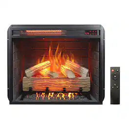 Ecooso - 23 inch electric fireplace with log set & realistic flame, remote control with timer, overheating protection - Black