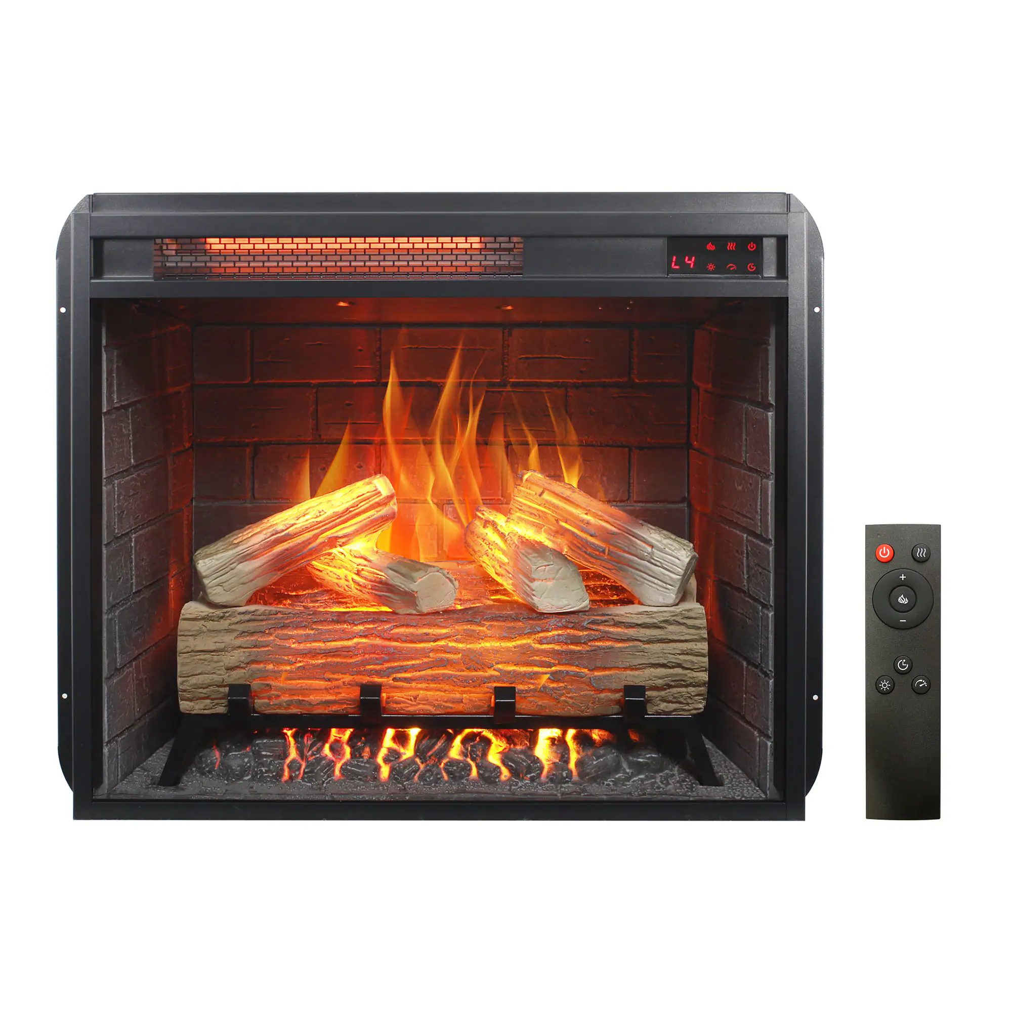 Front. Ecooso - 23 inch electric fireplace with log set & realistic flame, remote control with timer, overheating protection - Black.