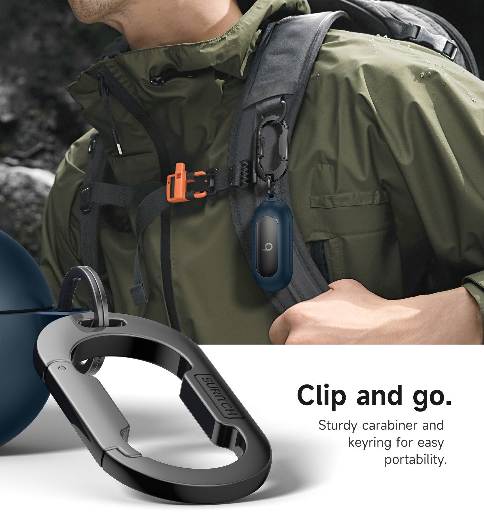 SURITCH Clip and go. Sturdy carabiner and keyring for easy portability.