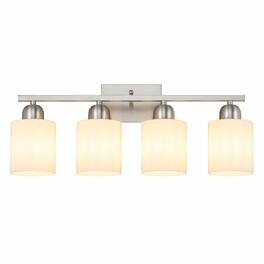 RYHNUYNE - Modern 4-Light Nickel Bathroom Vanity Light with Frosted Glass Shades, Up/Down Wall Sconce for Mirror, Bedroom