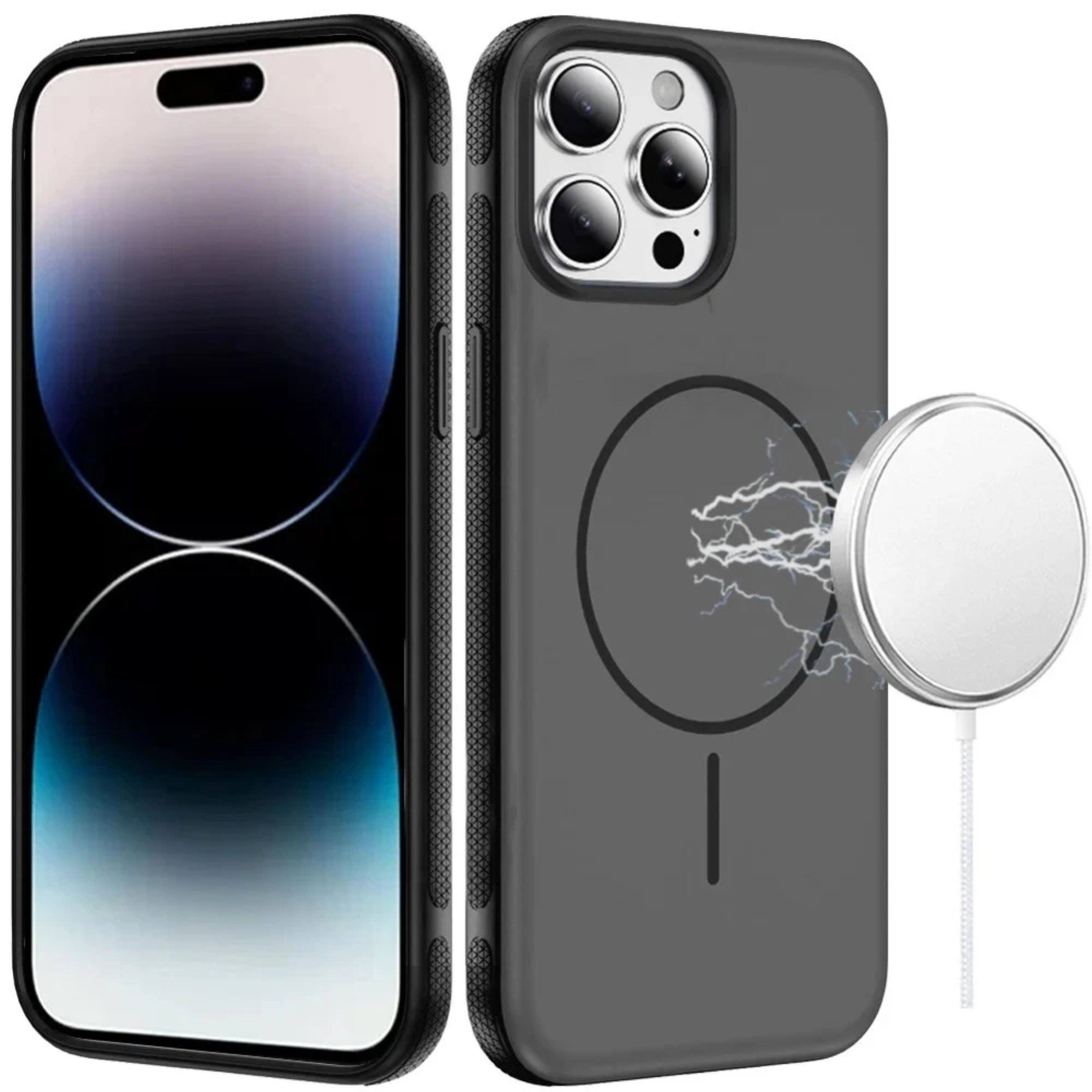 Front. Kitcheniva - Rugged Side Grip And Magnetic Circle Case For iPhone 14 Pro Max Black - Black.