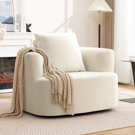 Brick Attic - 41"W Upholstered Lounge Swivel Chair with Pillow, Padded Swivel Lounge Chair, 360° Rotating Armchair - Beige
