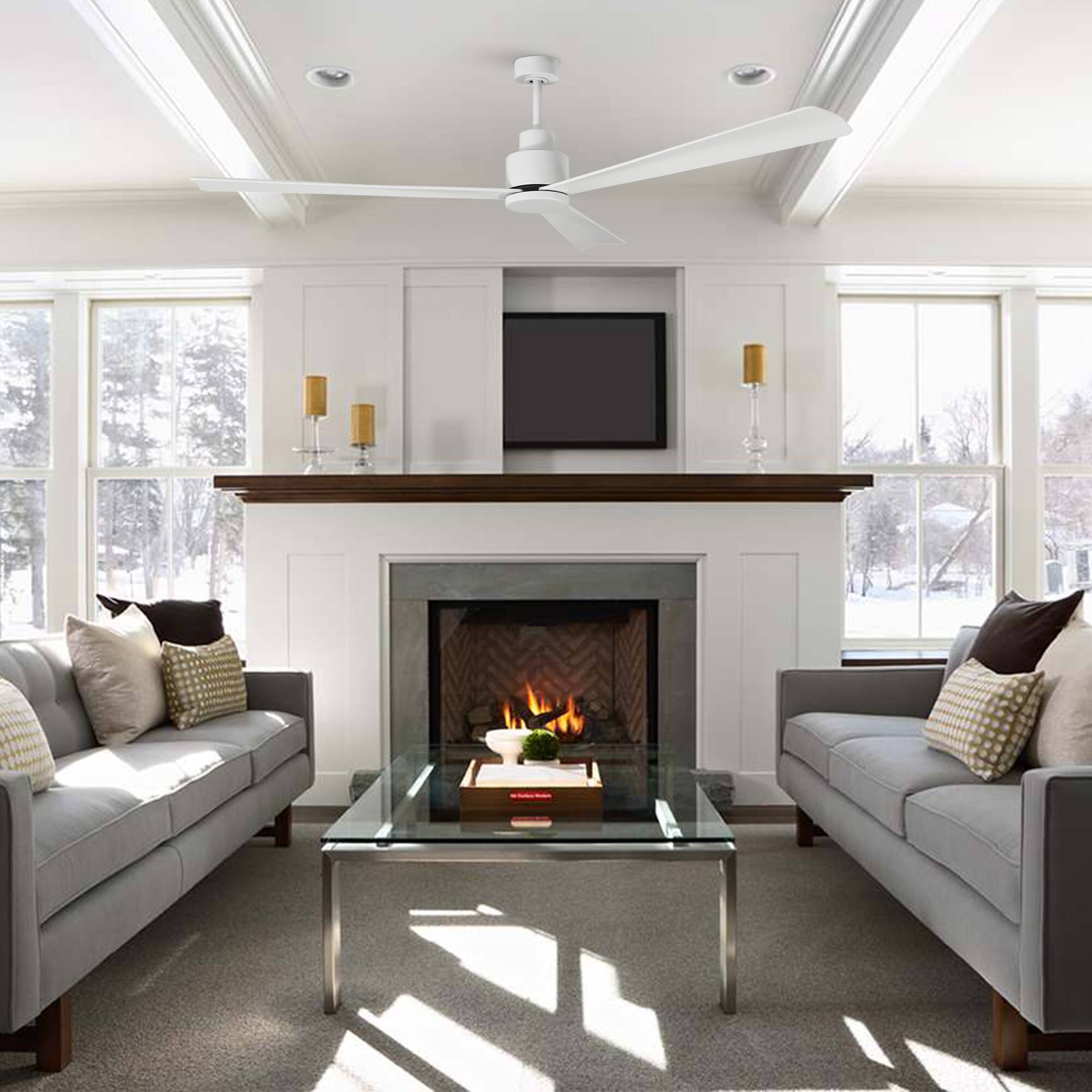 Back. Parrot Uncle - 52" Modern 3-Blade Ceiling Fan with Reversible DC Motor, 6-Speed, Remote Control, No Light - White.