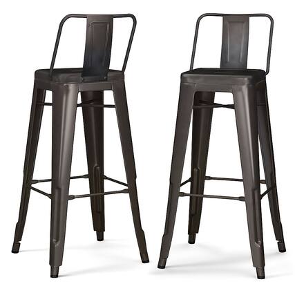 Front. Simpli Home - Rayne 30 inch Metal Bar Stool (Set of 2) - Gun Metal Grey.