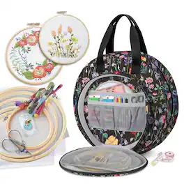 Kitcheniva - Multiple Pockets Embroidery Storage Carrying Tote Organizer Bag - Black Floral