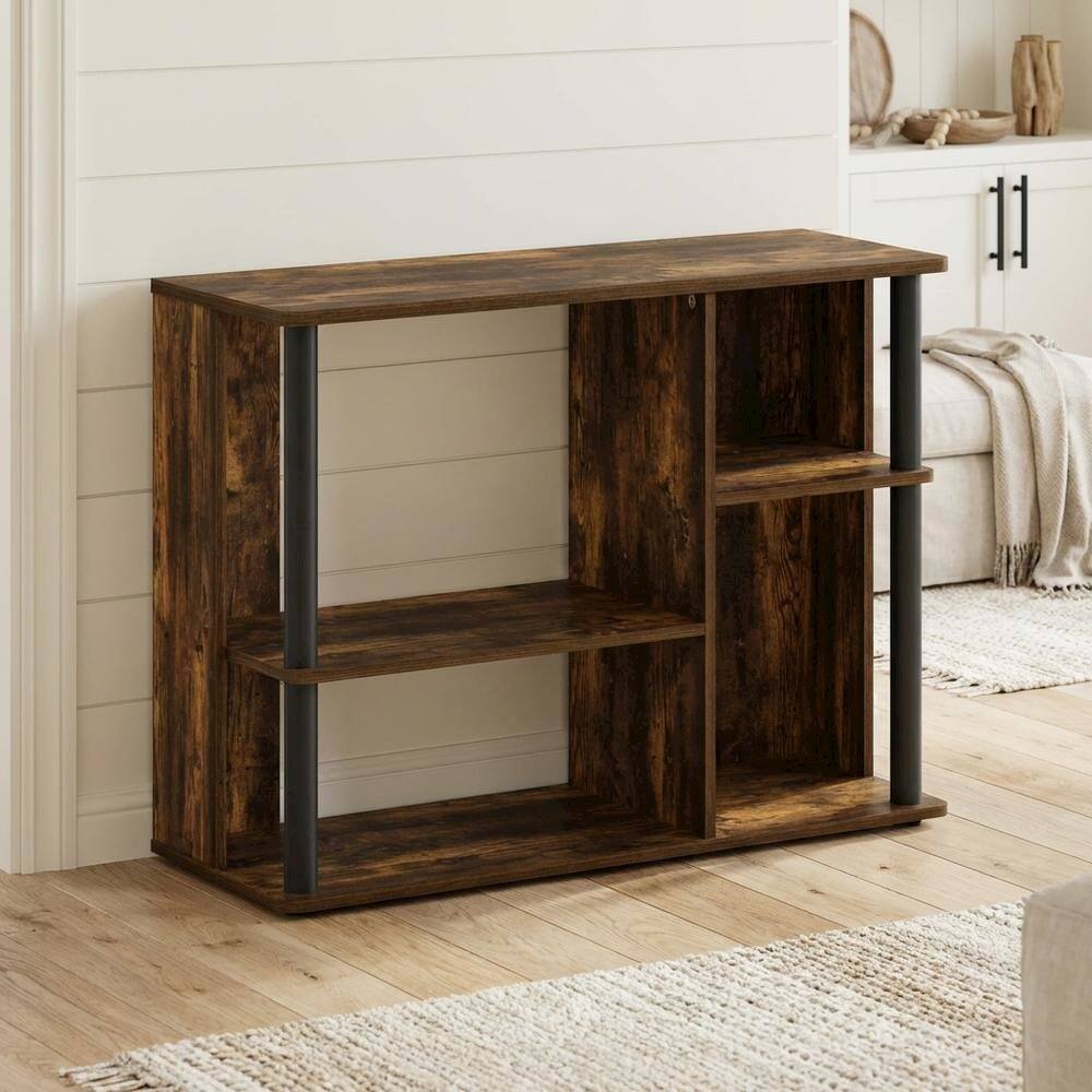 Alt View 2. FurniFact - Wooden TV stand with amber pine and black finish, holds up to 40-inch screens - Brown Black.