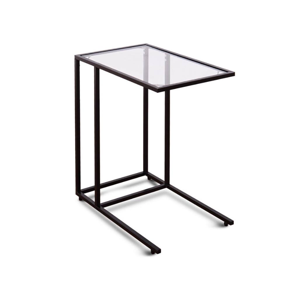 Angle. Kadyn - Sofa End Table Coffee Side Table with Glass Top, Functional Glass Top Side Table, Slides Close to Sofa - Black.