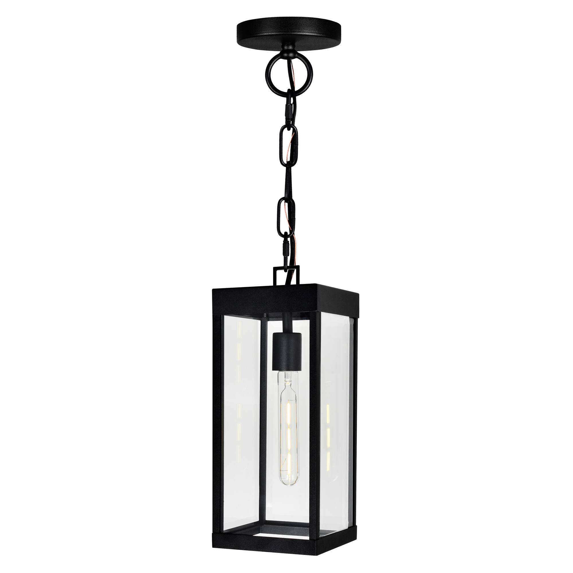Front. CWI Lighting - Windsor 1 Light Black Outdoor Ceiling Light - Black.