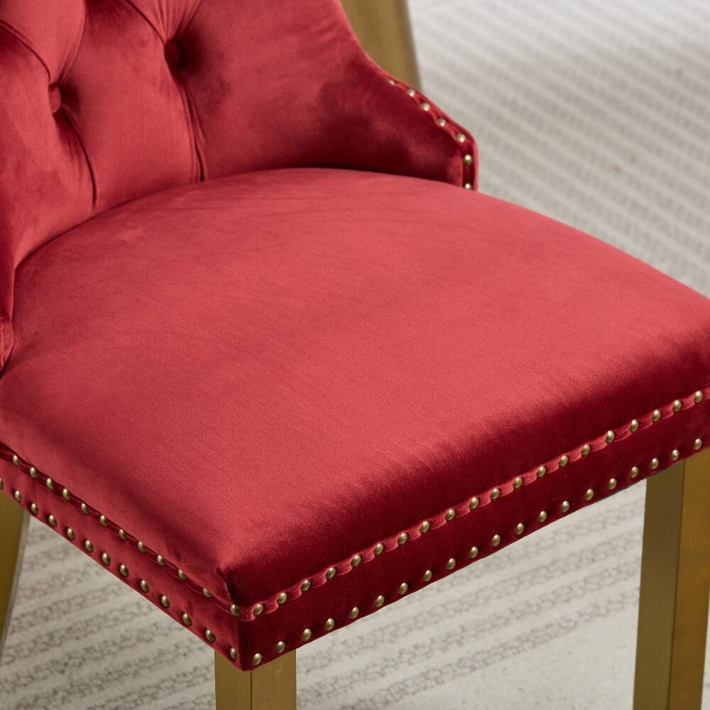 Alt View 8. Loheer - Loheer Wine Red Velvet Dining Chairs Set of 2 Tufted Solid Wood Golden Legs - Wine Red.