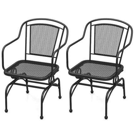 Front. Gymax - Gymax Patio Rocking Chairs Set of 2 w/ Metal Mesh Backrest & Seat Armrests Gentle - Black.
