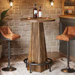 Tribesigns - Bar Table with Engineered Wood Construction, Footrest and Space-Saving Design for Living Room - Brown