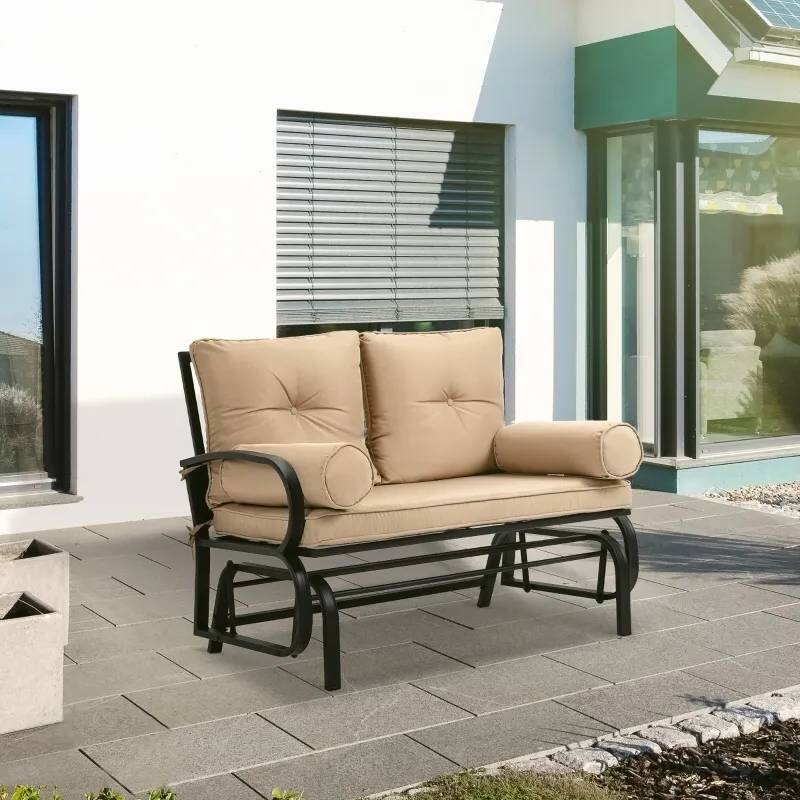 Angle. Hivvago - Outdoor Garden Patio Rocking Glider Chair Loveseat with Tan Khaki Cushions - Tan Khaki.