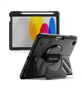 dexnor - Shockproof Case for iPad A16 11th/10th Gen 2025/2022 with 360° Rotating Hand Strap & Screen Protector Full-Body Cover - Black