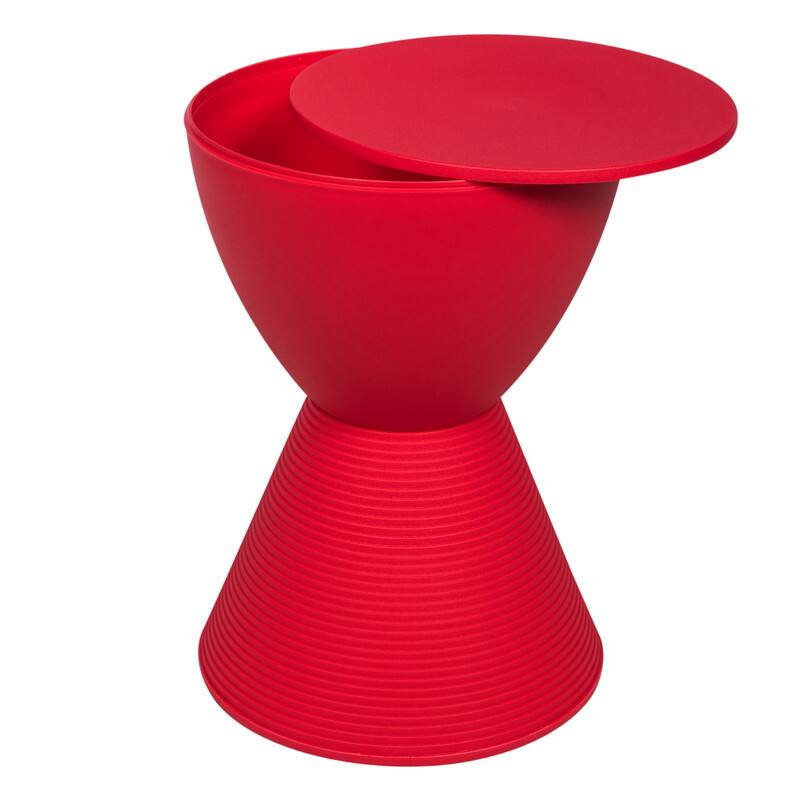 Alt View 4. LeisureMod - Boyd Modern Round Hourglass Accent Side Table, Drum Storage Table with Ribbed Base for Indoor/Outdoor - Red.