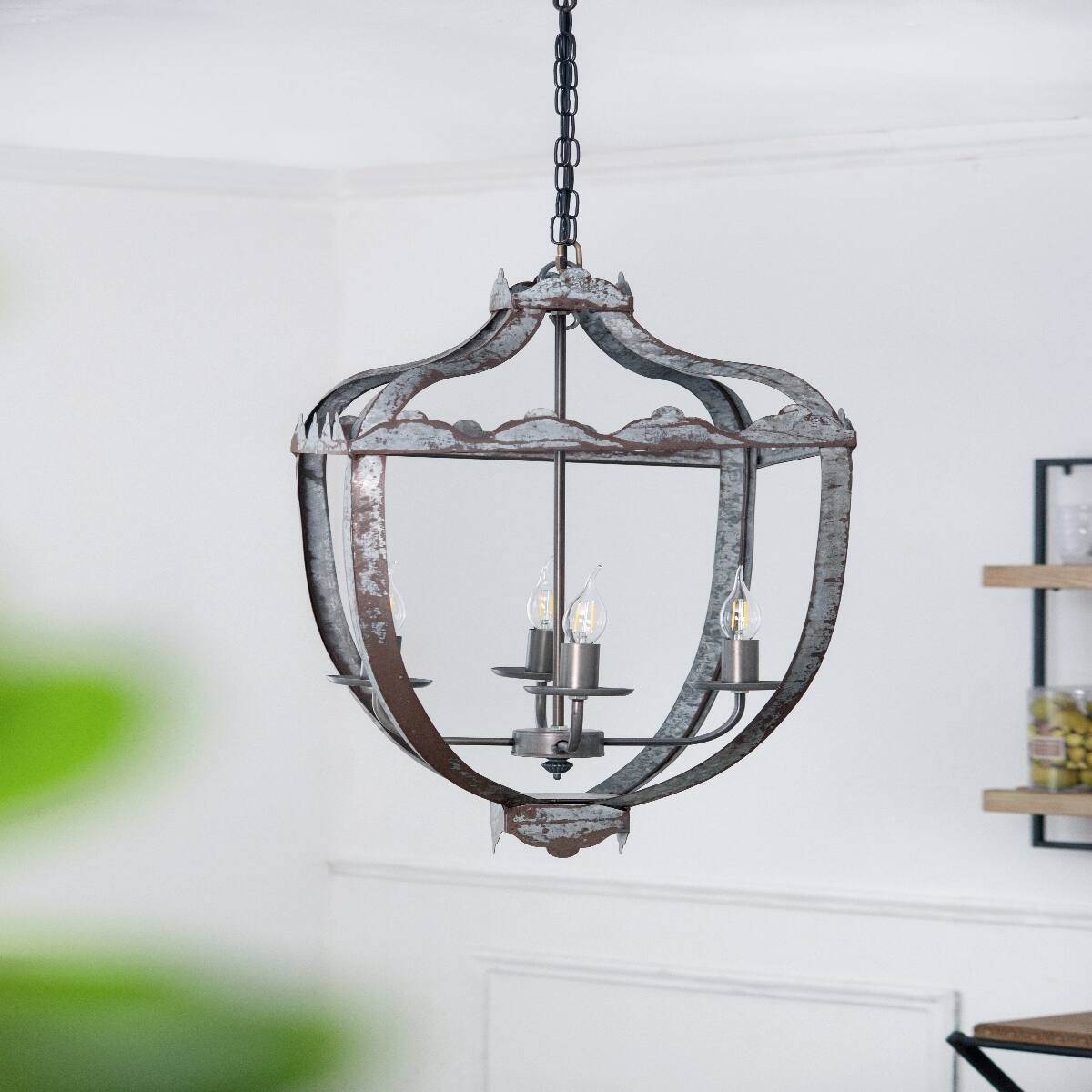 Left. Loheer - Loheer 4-Light Metal Chandelier, Rustic Vintage Iron Fixture with Adjustable Chain.