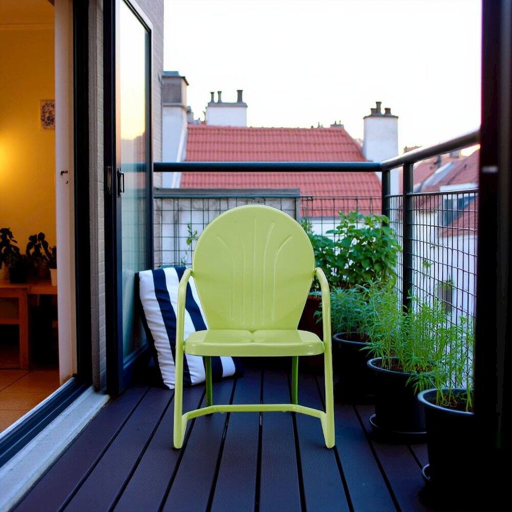 Alt View 6. Outdoor Escape - Key Lime Green Metal Patio Chair with Gloss Finish – Decorative Retro Style - Key Lime Gloss.