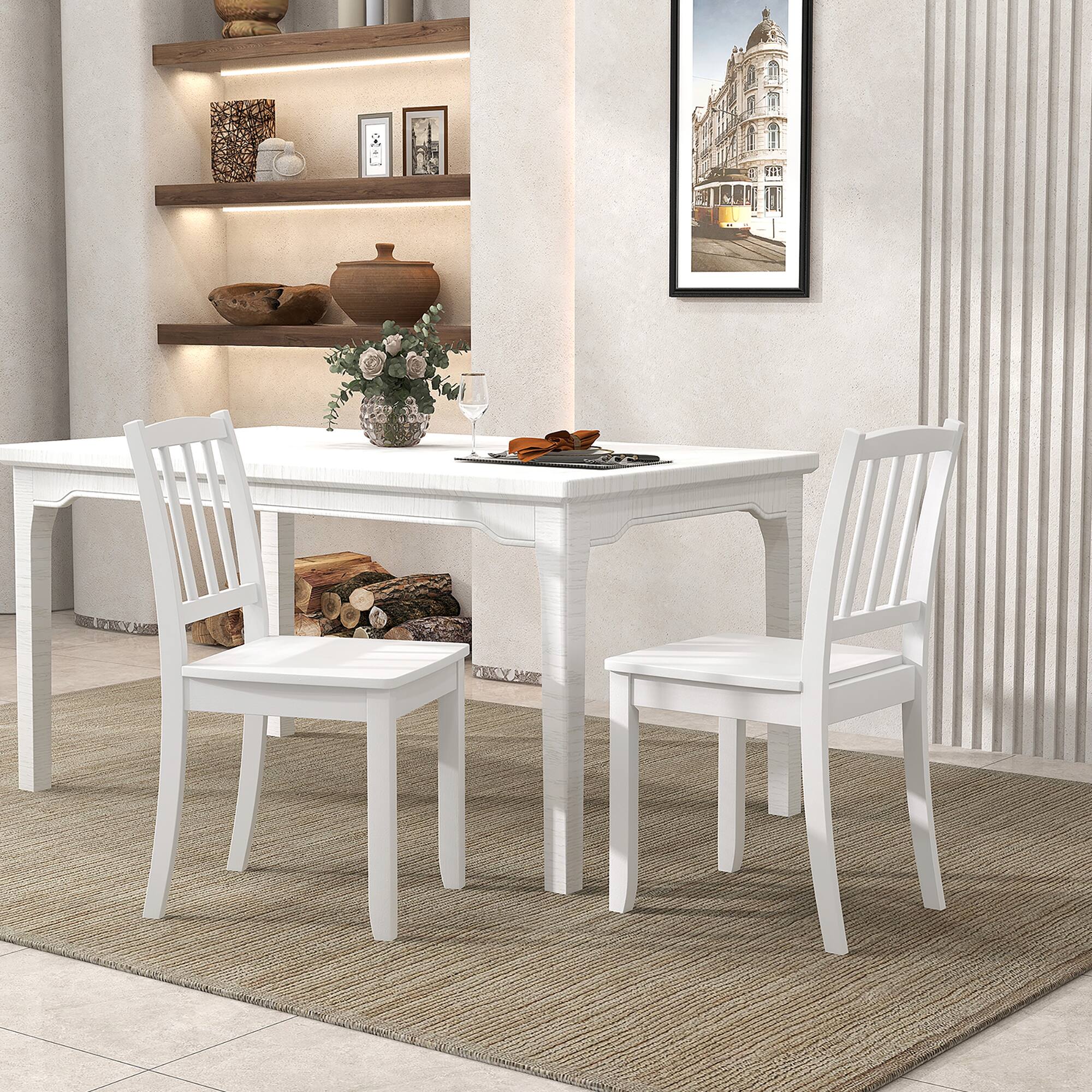 Alt View 3. Gymax - Gymax Wood Dining Chair Set of 4 w/ Rubber Wood Legs Curved Backrest for Kitchen White - White.