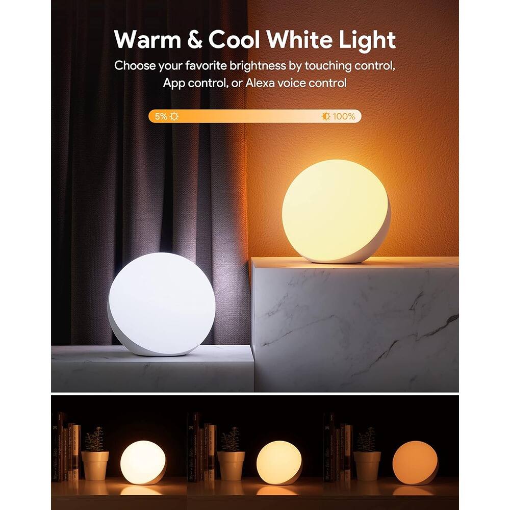 Warm & Cool White Light  
Choose your favorite brightness by touching control, App control, or Alexa voice control  

5%  
100%