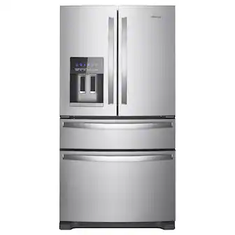 Front. Whirlpool - 36 in. Wide 25 cu. ft. Wide French Door Bottom Mount Refrigerator with Two-Tier Freezer Storage - Fingerprint Resistant Stainless Steel.