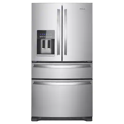 Front. Whirlpool - 36 in. Wide 25 cu. ft. Wide French Door Bottom Mount Refrigerator with Two-Tier Freezer Storage - Fingerprint Resistant Stainless Steel.
