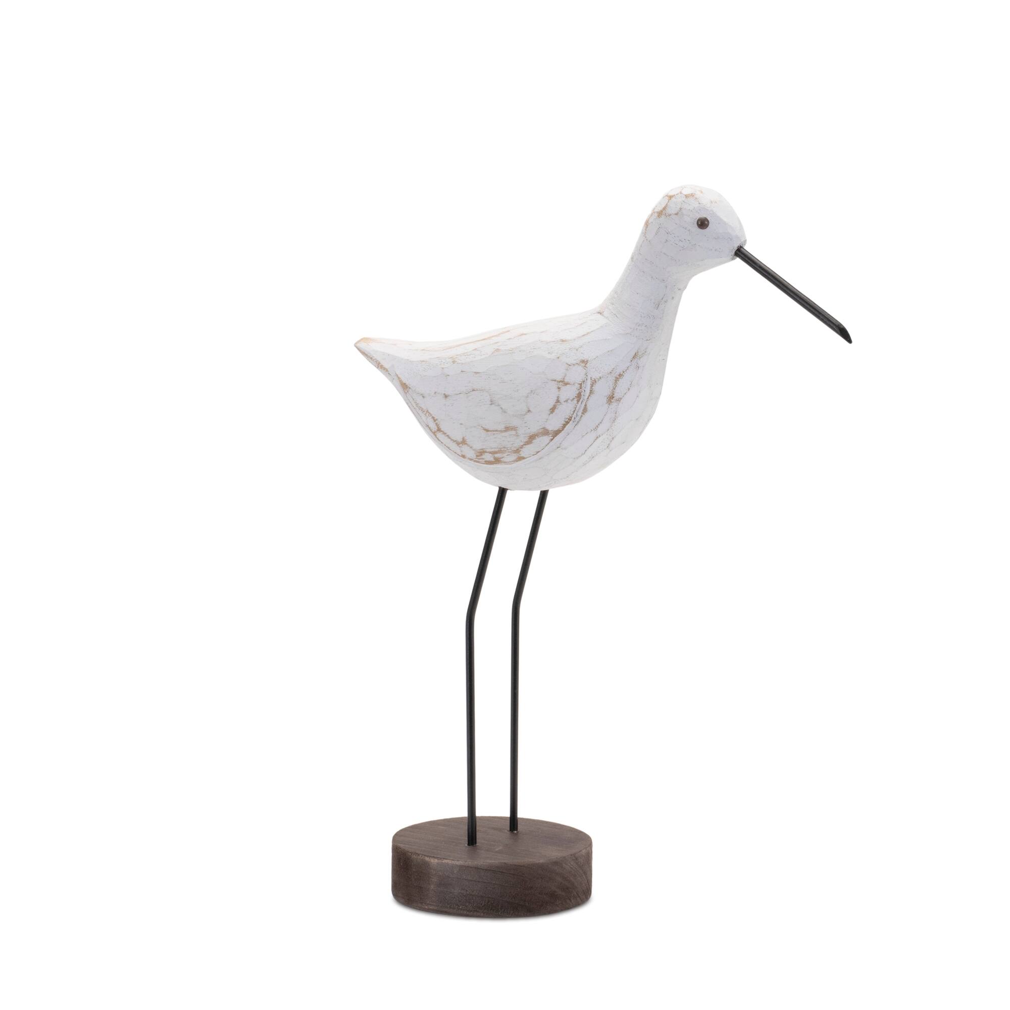 Back. BreeBe - Carved Wood Sea Bird with Metal Stand (Set of 2) - White, Brown.