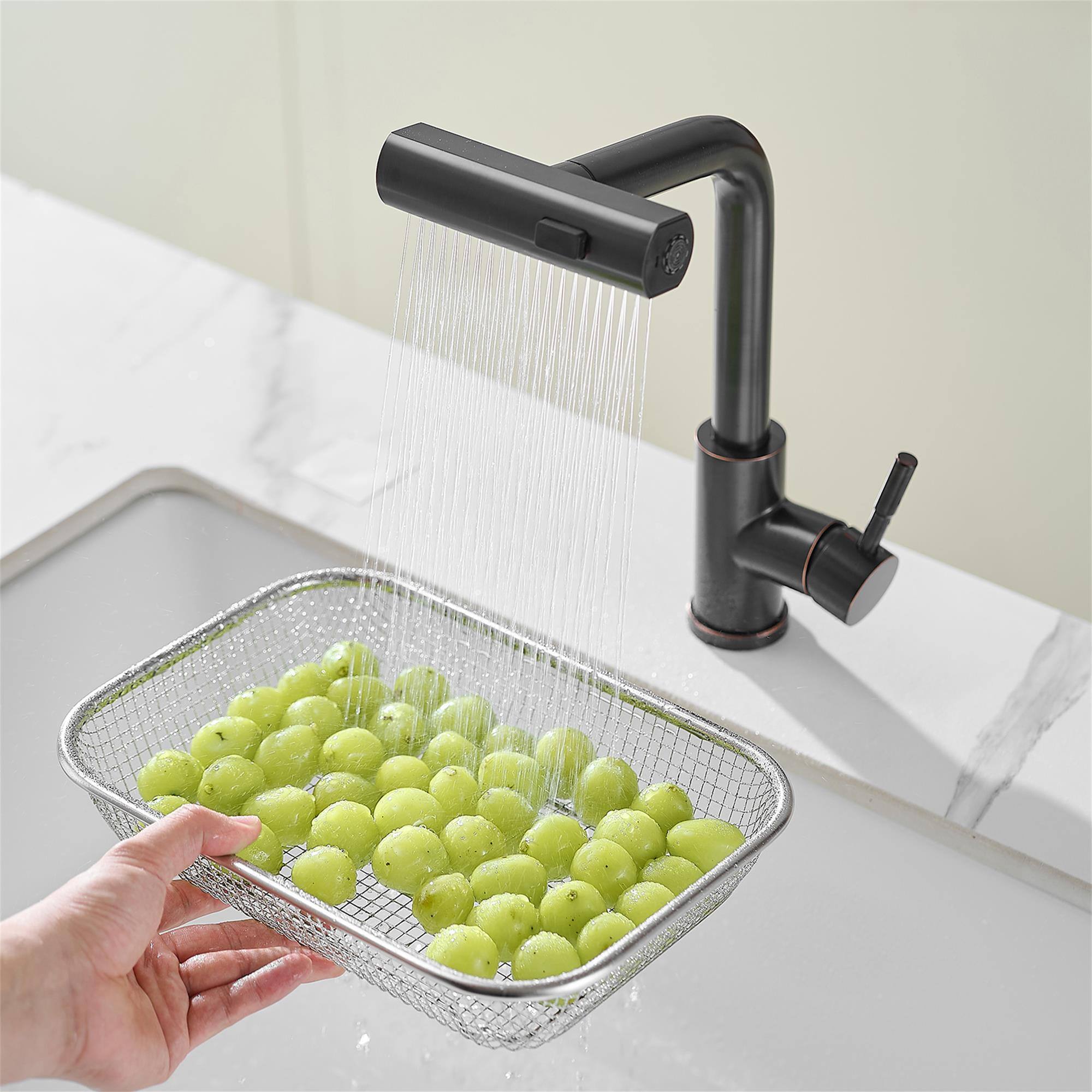 Alt View 7. Boyel Living - ORB Finish Single Handle Pull Out Kitchen Faucet Waterfall Style with Dual Spray Modes - ORB.