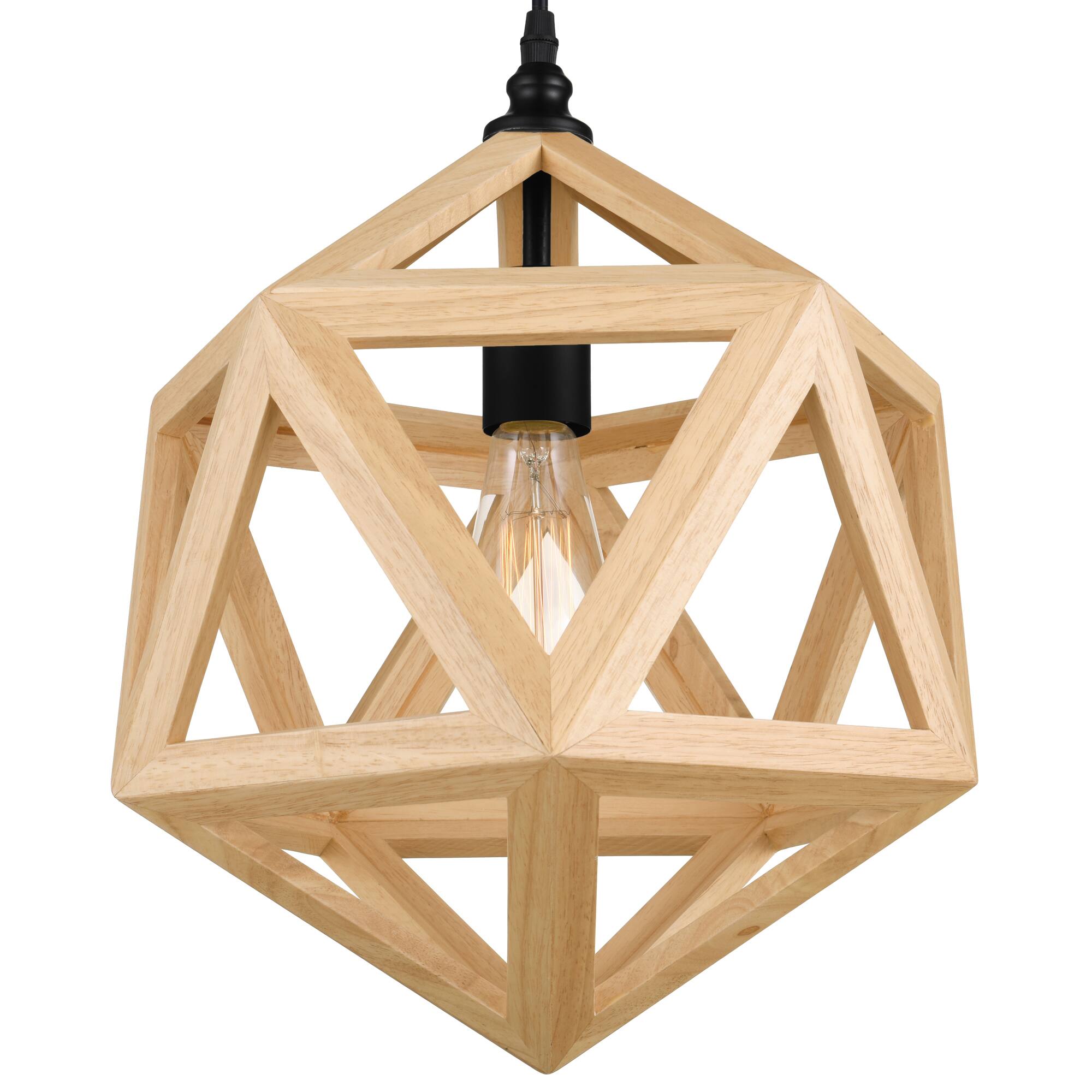 Back. CWI Lighting - Lante 1 Light Pendant With Black & Wood Finish - Black.