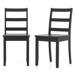 Gymax - Set of 2 Dining Chairs Ladder Back Armless Side Chair w/ Solid Rubber Wood Legs - Black